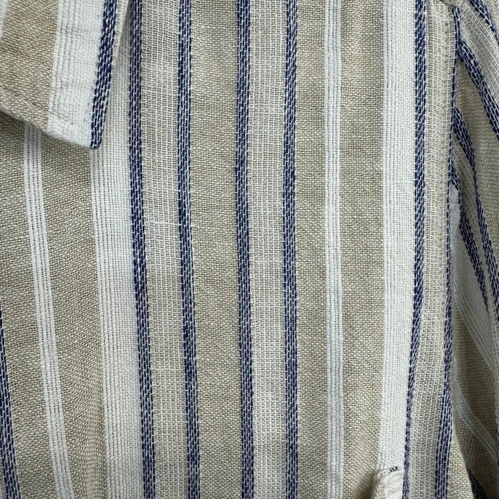 Banana Republic Linen Blend Striped Button Up Shirt Womens Medium Beige Navy - Picture 4 of 7